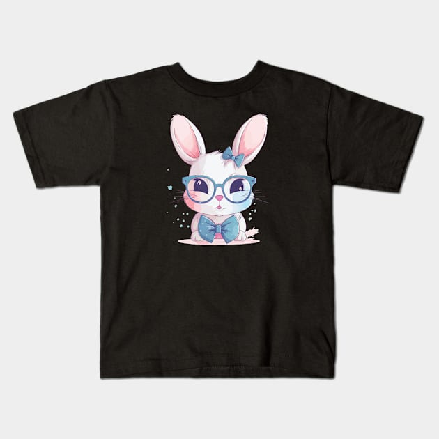 Cute Bunny with Glasses and a Bow Tie Kids T-Shirt by WAADESIGN